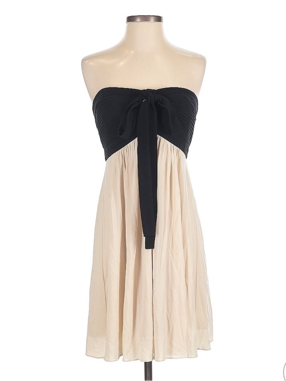 BCBGMaxAzria Black & Cream Strapless Chiffon Cocktail Dress